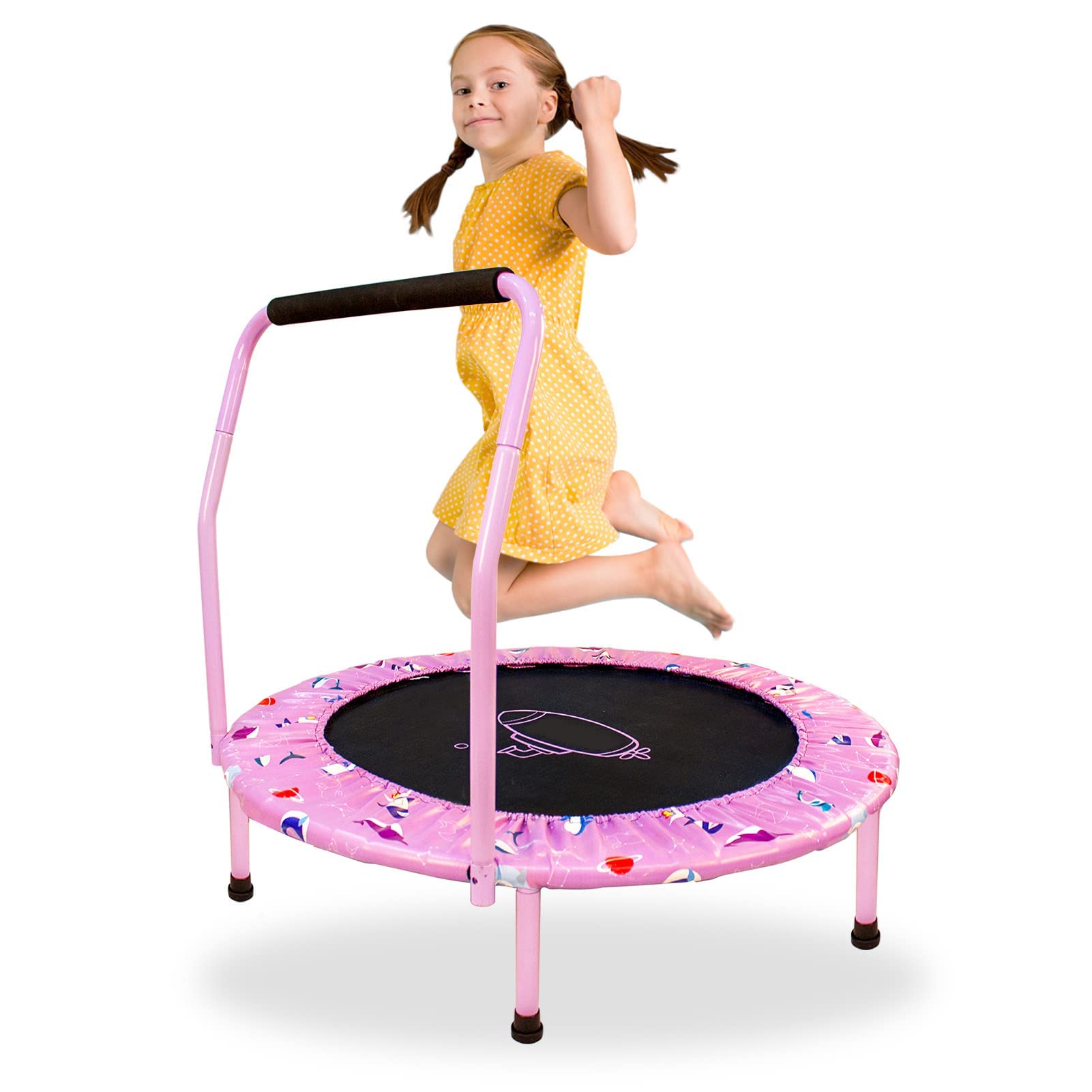 Jolof Store 38'' Kids Mini Trampoline – Foldable Bungee Rebounder, Purple