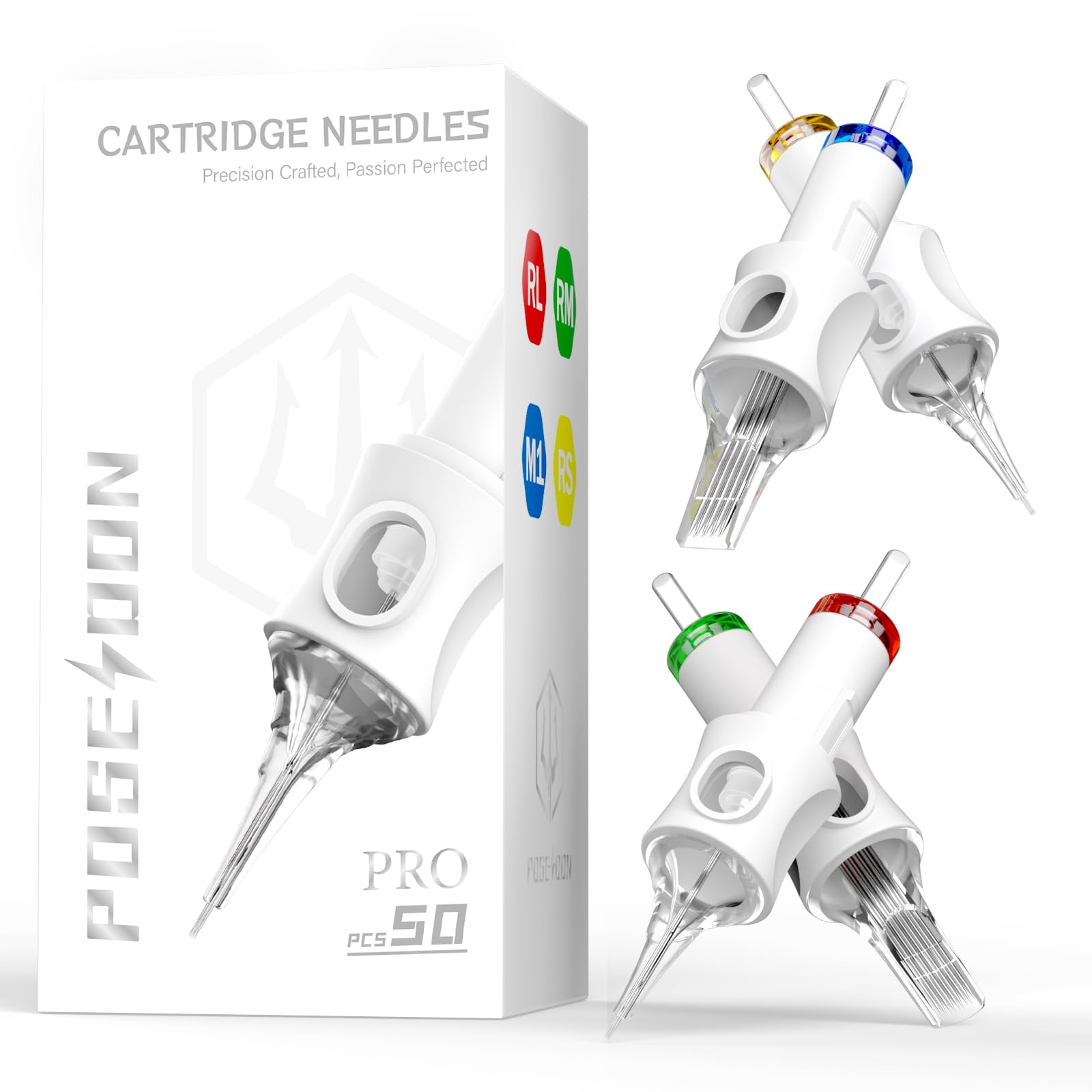 Poseidon Professional Tattoo Cartridge Needles | 50-Pack Assorted Sizes