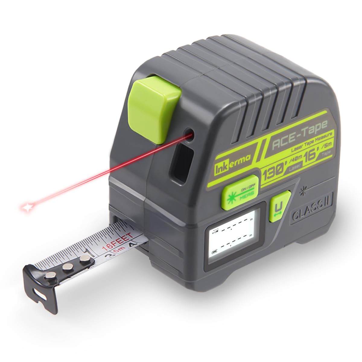 Inkerma 2-in-1 Laser Tape Measure | 130ft Laser & 16ft Digital Tape