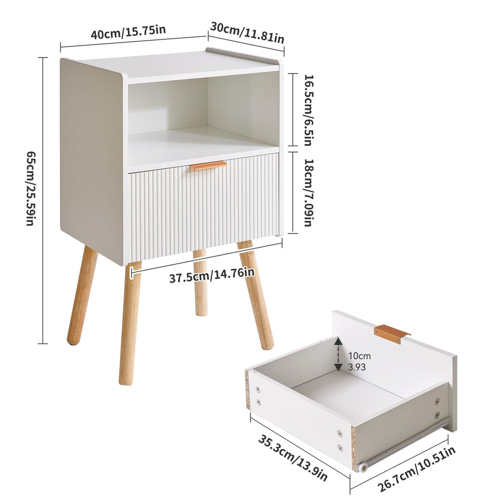 Aibiju Modern Nightstand, Bedside Tables with Drawer, 2-Tier Night Table, Mid Century Nightstands with Open Storage Shelf - image 3