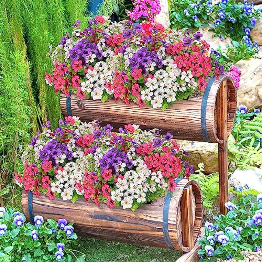 LOMOHOO 9 Bundles Artificial Flowers - UV Resistant Faux Outdoor Plants