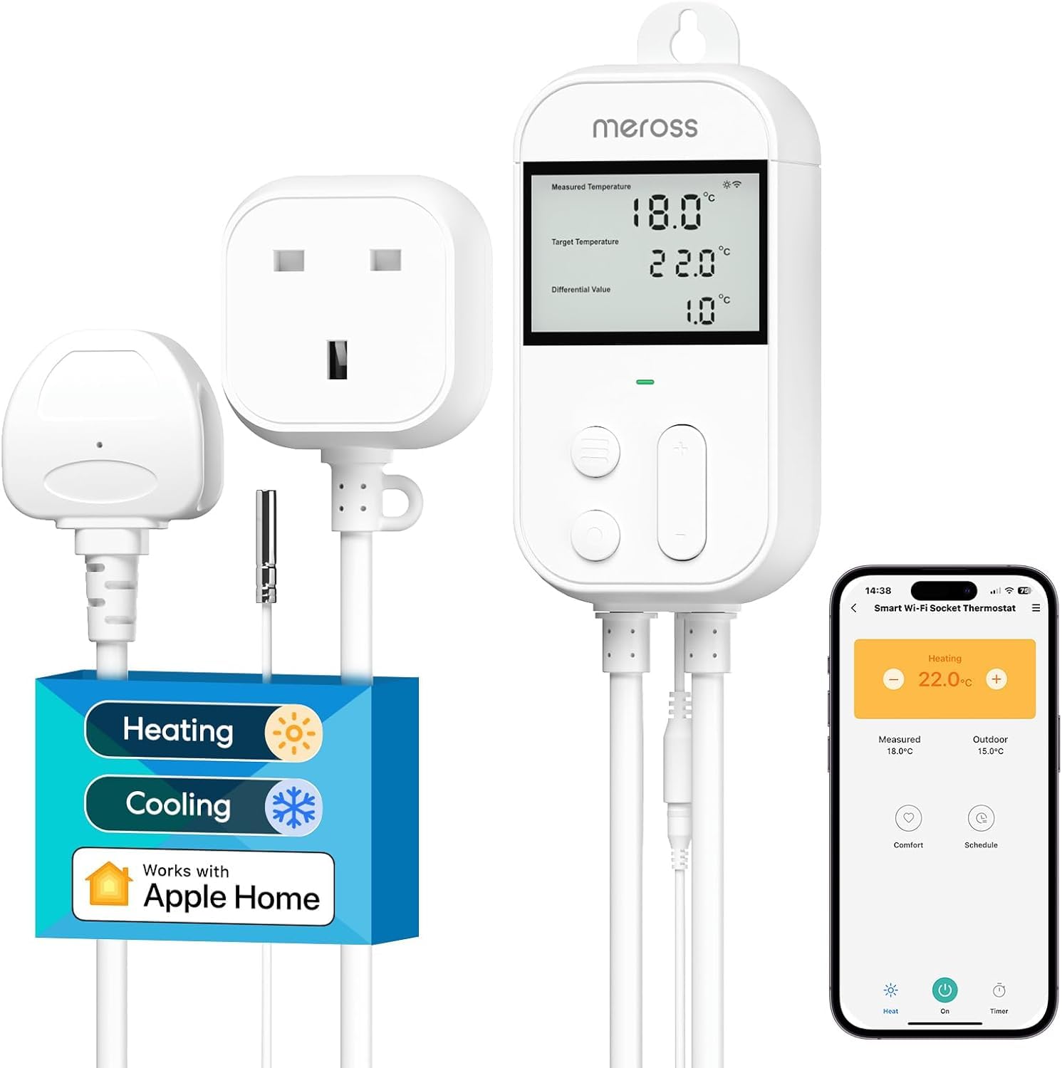 Meross WiFi Smart Thermostat | HomeKit & Alexa Voice Control | 13A White