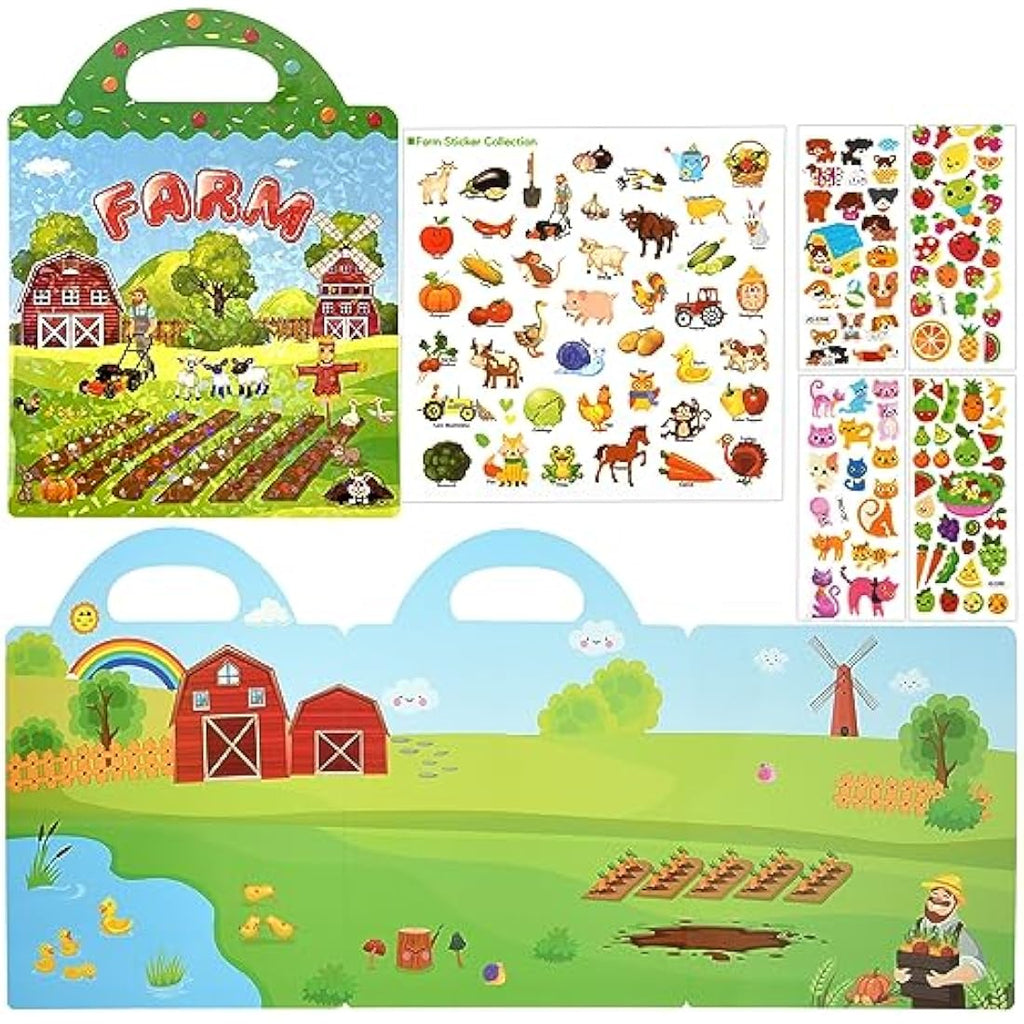 ASTARON Reusable 3D Puffy Sticker Book - 88 Pcs Farm Harvest Sensory Toy