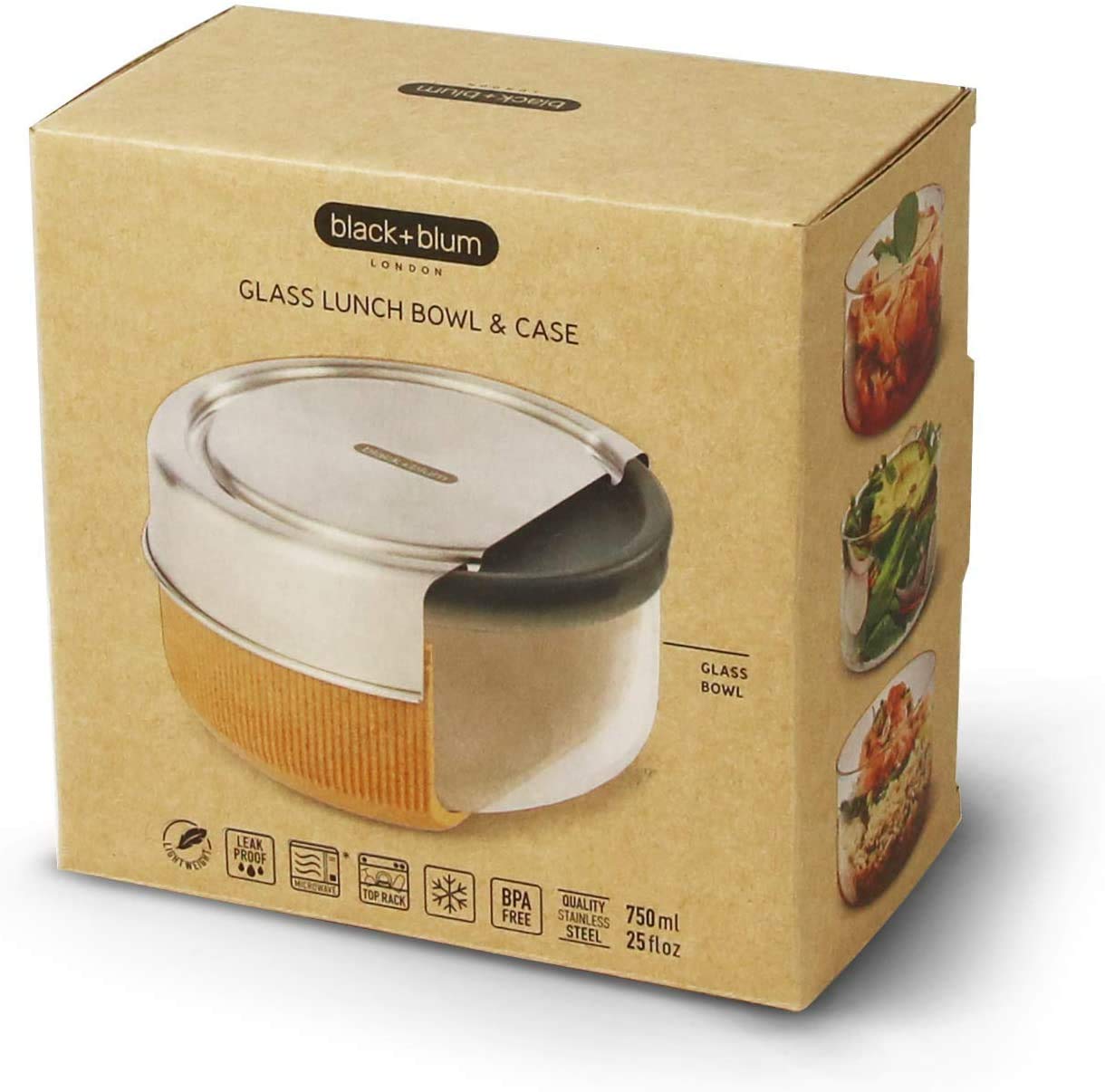 Black+Blum Glass Lunch Pot – 750ml Leak-Proof Meal Prep Bowl, Almond