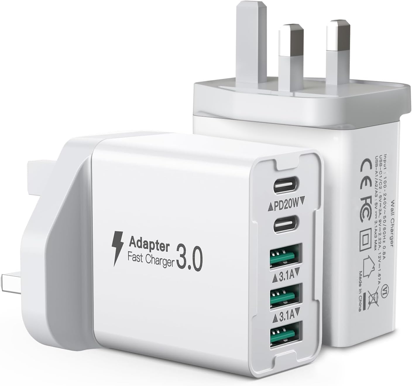 Jolof Store 50W 5-Port USB C Fast Charger Plug - 2 Pack PD Wall Adapter