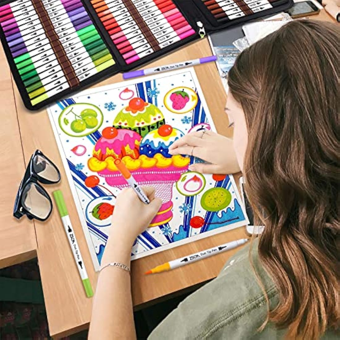ZSCM 100 Color Dual Tip Artist Markers – Fine and Brush Tip Pens
