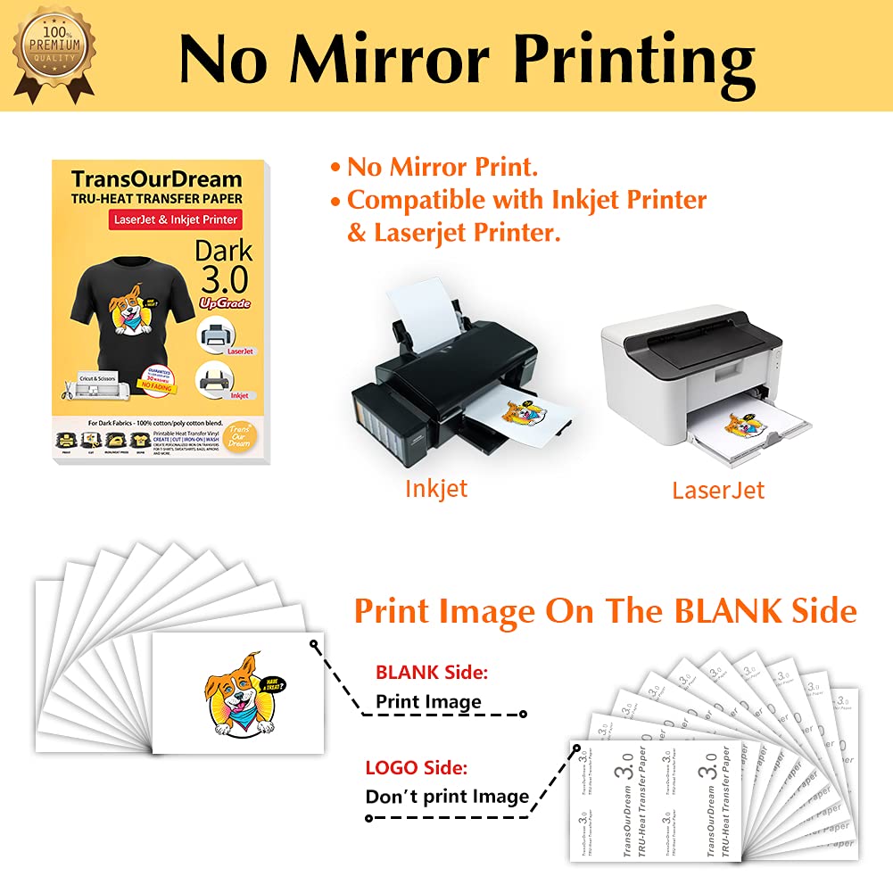 TransOurDream Upgraded 3.0 Dark Heat Transfer Paper - 100 A4 Sheets