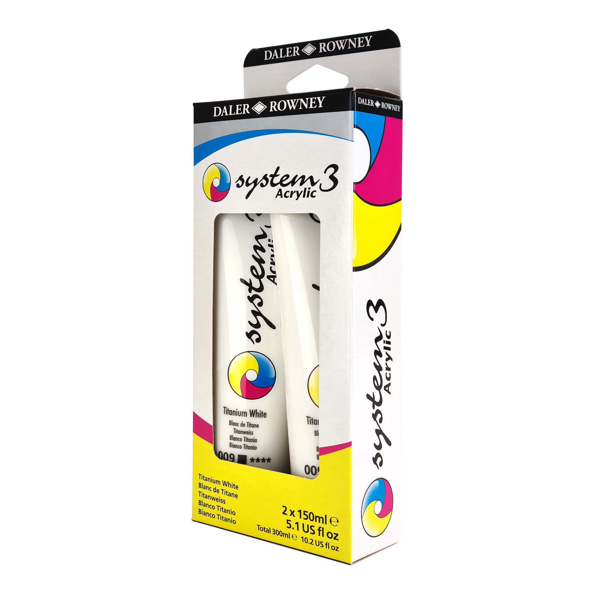Daler-Rowney System3 Titanium White Acrylic Paint - 150ml Twin Pack