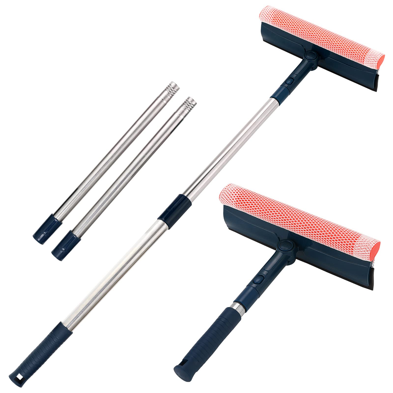 2-in-1 Window Squeegee | 56" Long Handle Scrubber for Glass
