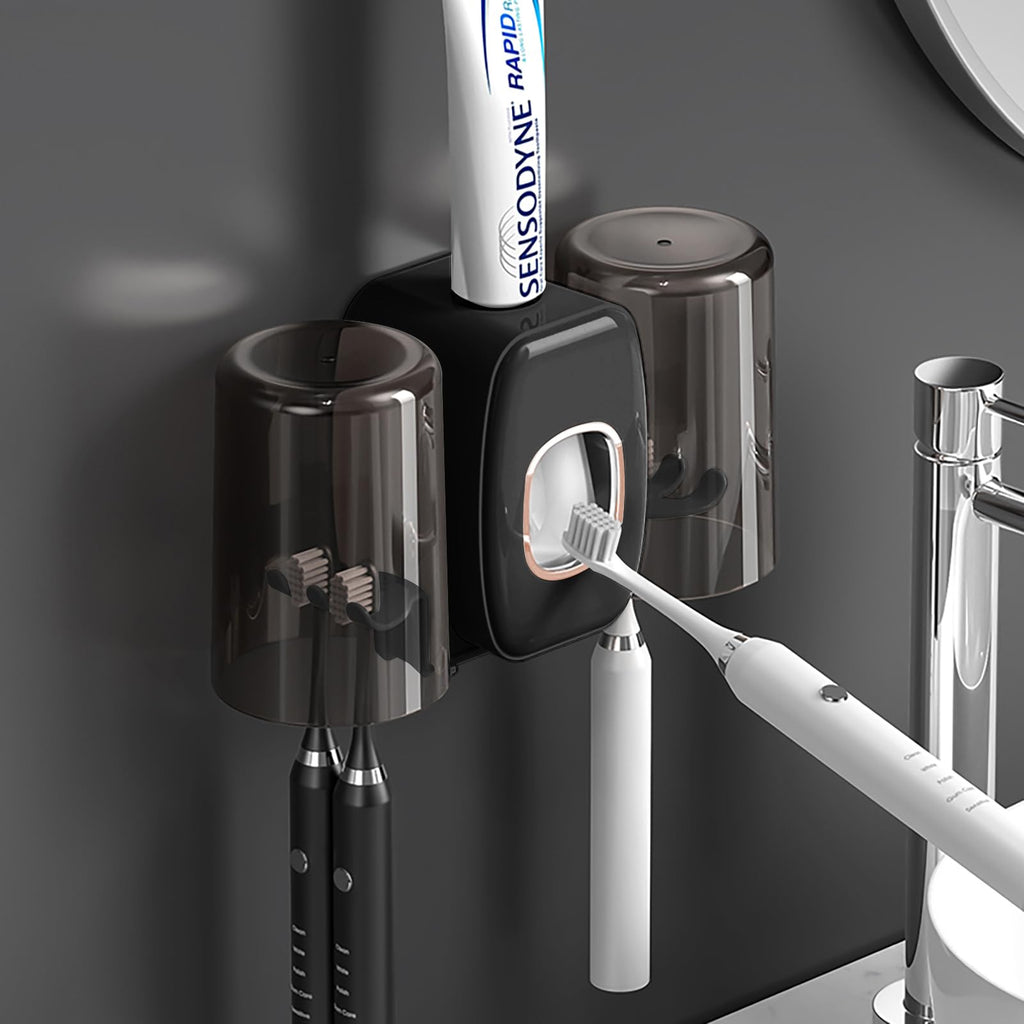 Braozaiw toothbrush holder wall mounted, toothpaste dispenser, electric toothbrush holder, With 4 Brush Slots 2 Cups No Drilling Required Black - image 5
