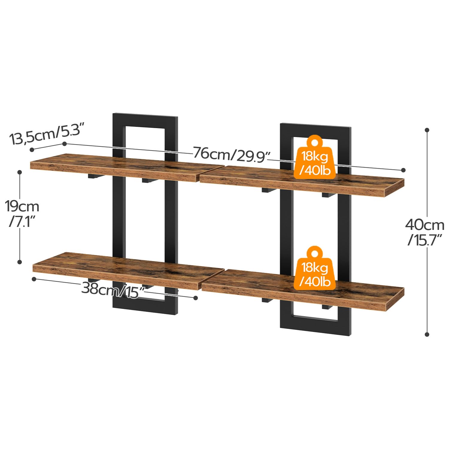 HOOBRO 2-Tier Floating Shelves Set | Greige & Black Wall Mounted Racks