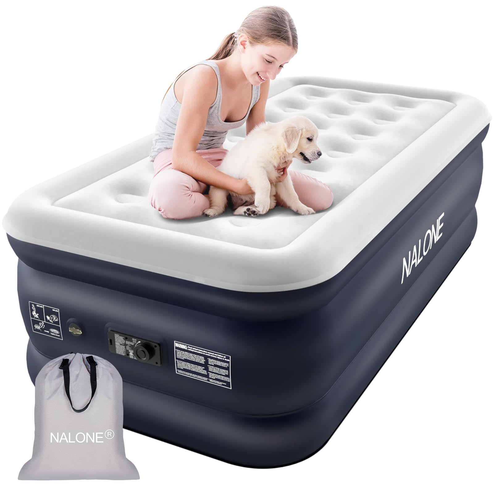 NALONE Single Air Mattress with Built-in Pump | Portable Inflatable Bed