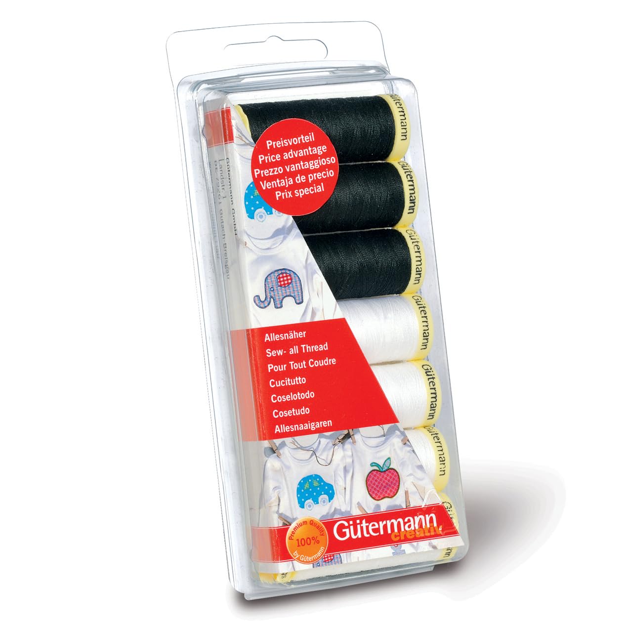 Gutermann Sew-All Polyester Thread Set - 7 x 100m Black & White