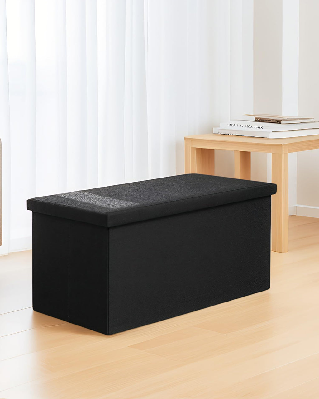 Bonlife Large Storage Ottoman Bench, Foldable Footstool with Tray - image 3