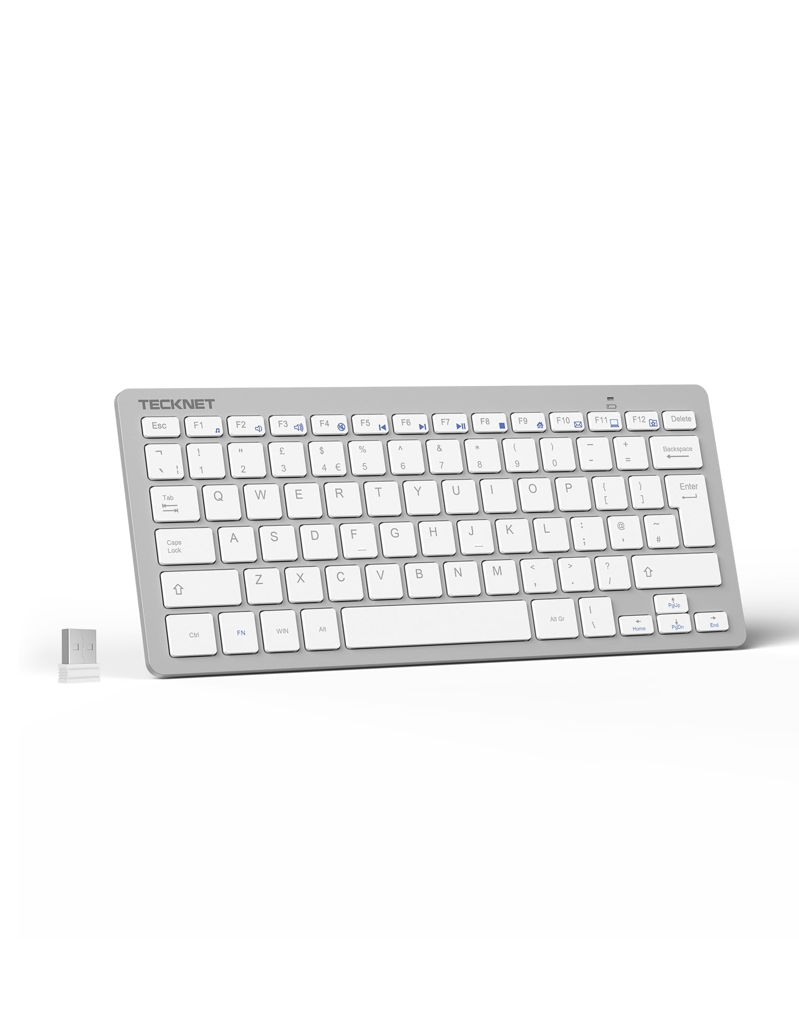 TECKNET 2.4G Wireless Keyboard – Ultra Slim Compact Design, Silver