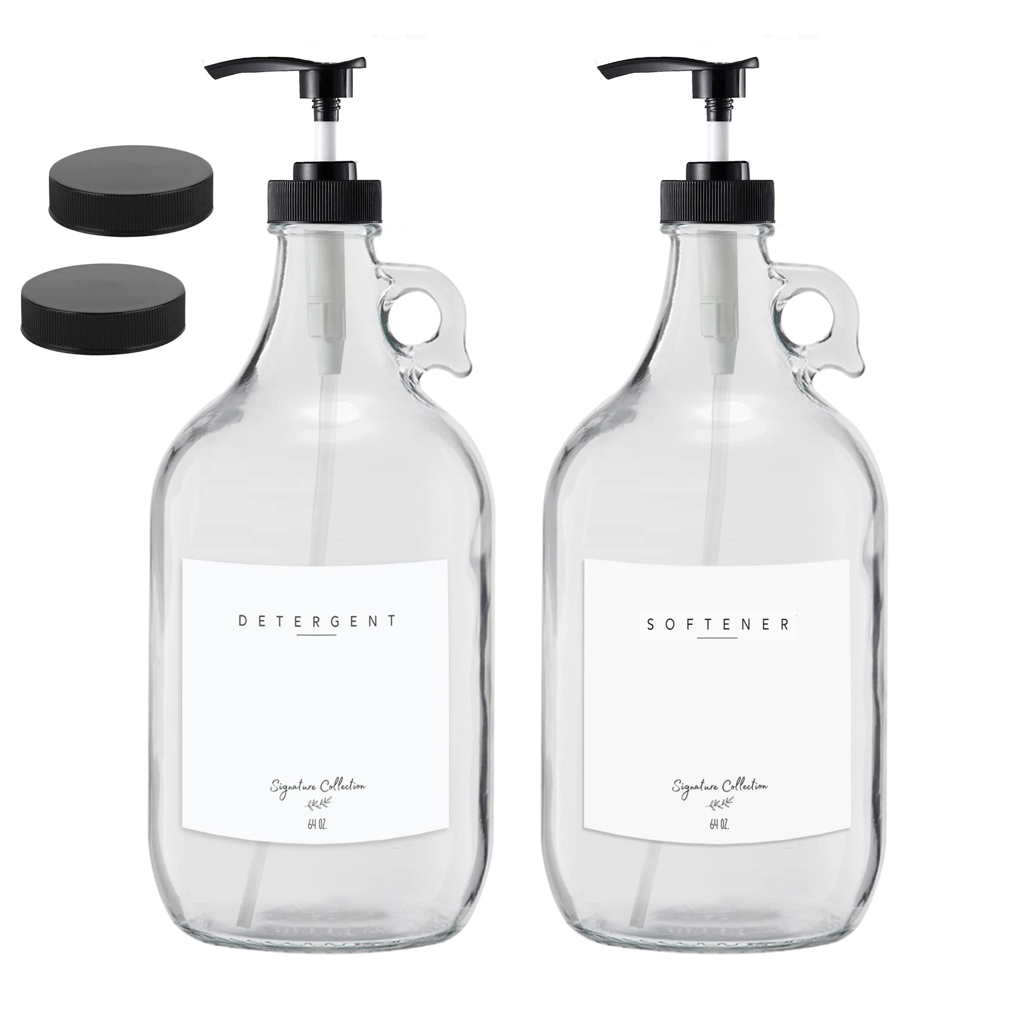 Jolof Store Glass Laundry Detergent Dispenser Set – Two 64 oz Glass Jugs
