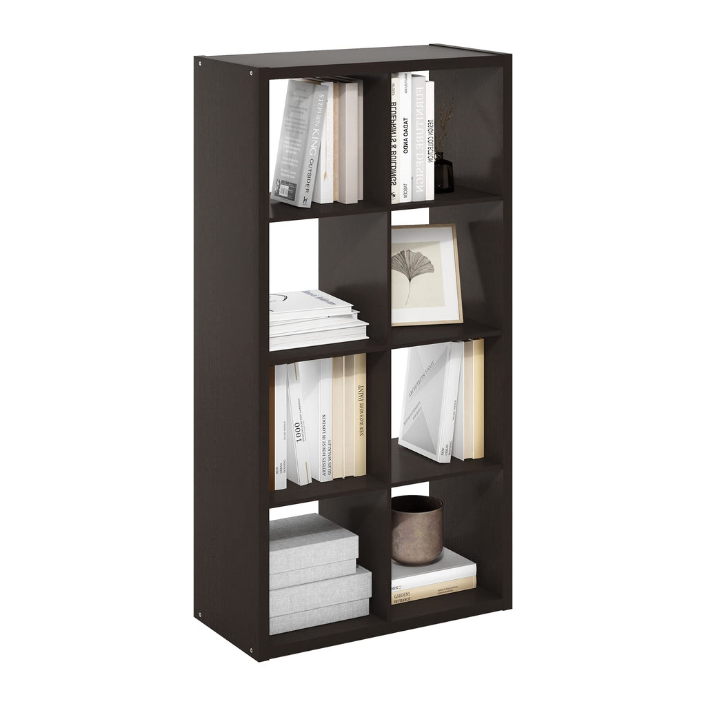 Furinno CUBICLE Book Shelf, 8-Cube Thick Frame Bookshelf, Horizontally & Vertically Reversible Bookcase with Open Back, 14.6 x 30 x 57.9