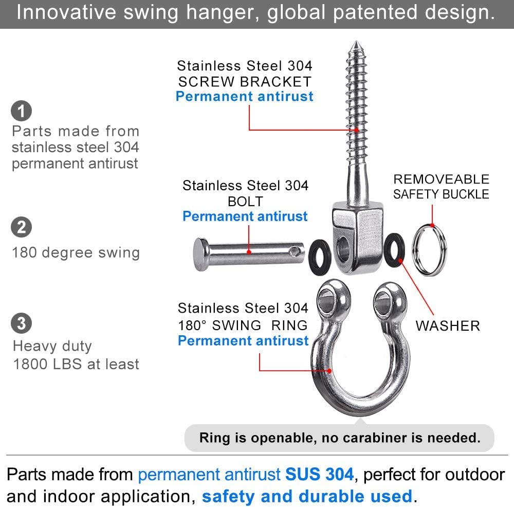 BeneLabel 6-Pack Hammock Bolts | SUS304 Stainless Steel Swing Brackets