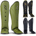 XTEN SPORTS Muay Thai Shin Guards – Gel Padded Leather – Olive Green