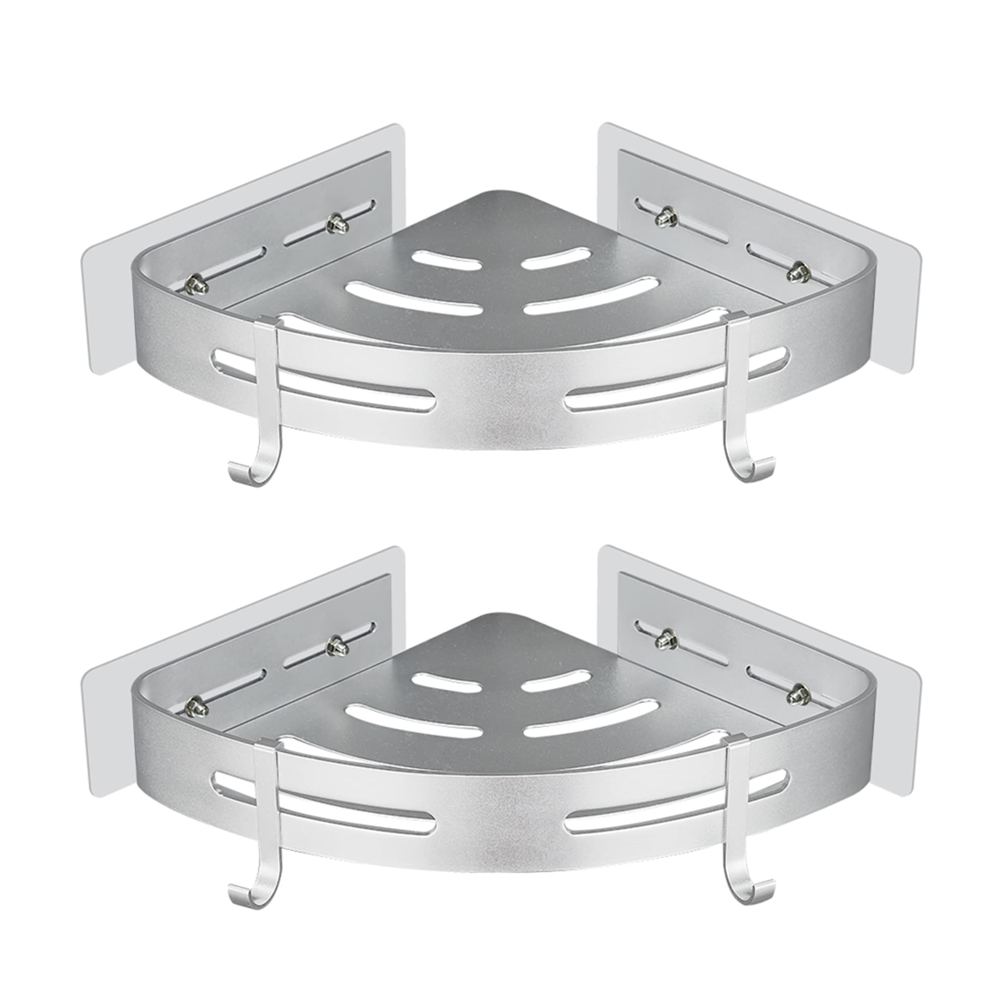 GERUIKE Shower Corner Shelf | 2-Pack No-Drill Adhesive Caddy – Silver