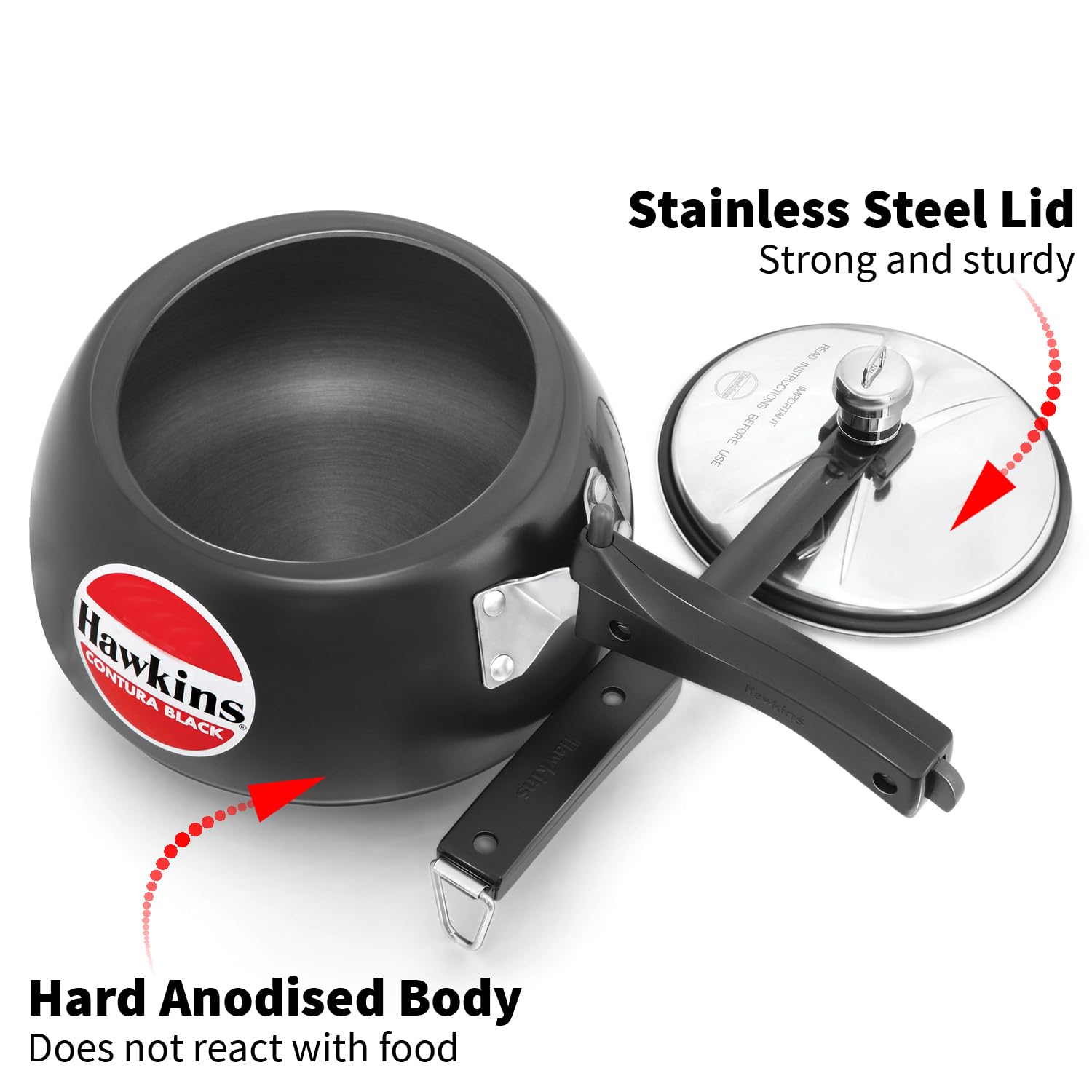Hawkins Contura 3.5L Hard Anodised Pressure Cooker – Black Handi (CB35)