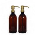 AVALON Amber Plastic Soap Dispenser Bottles | Antique Brass Pump | 500ml 2pk