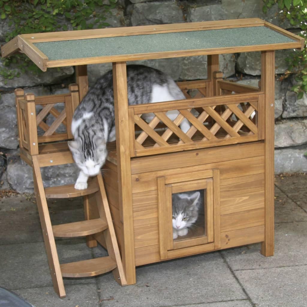 Kerbl Two-Story Wooden Cat House Lodge - Brown, 77 x 50 x 73 cm