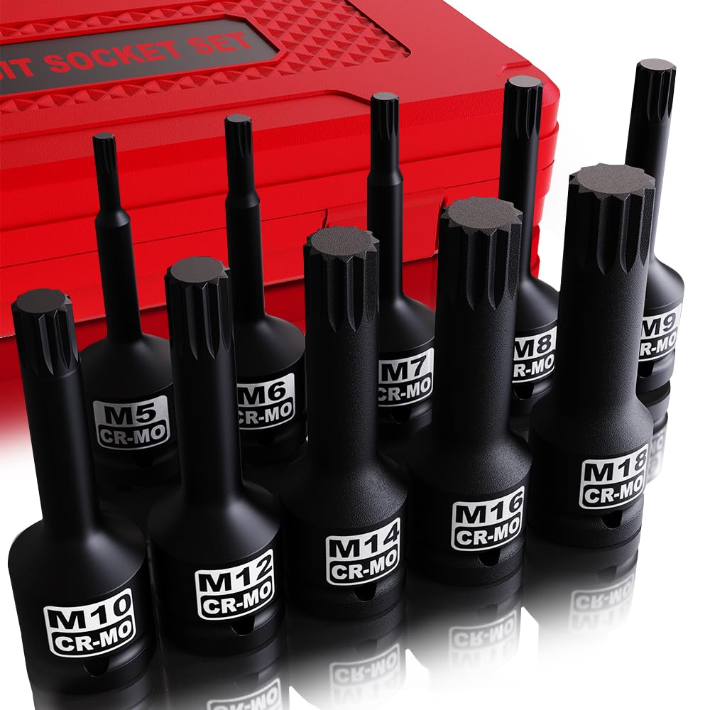 KIRXST 10-Piece 1/2" Drive Impact Triple Square XZN Bit Socket Set