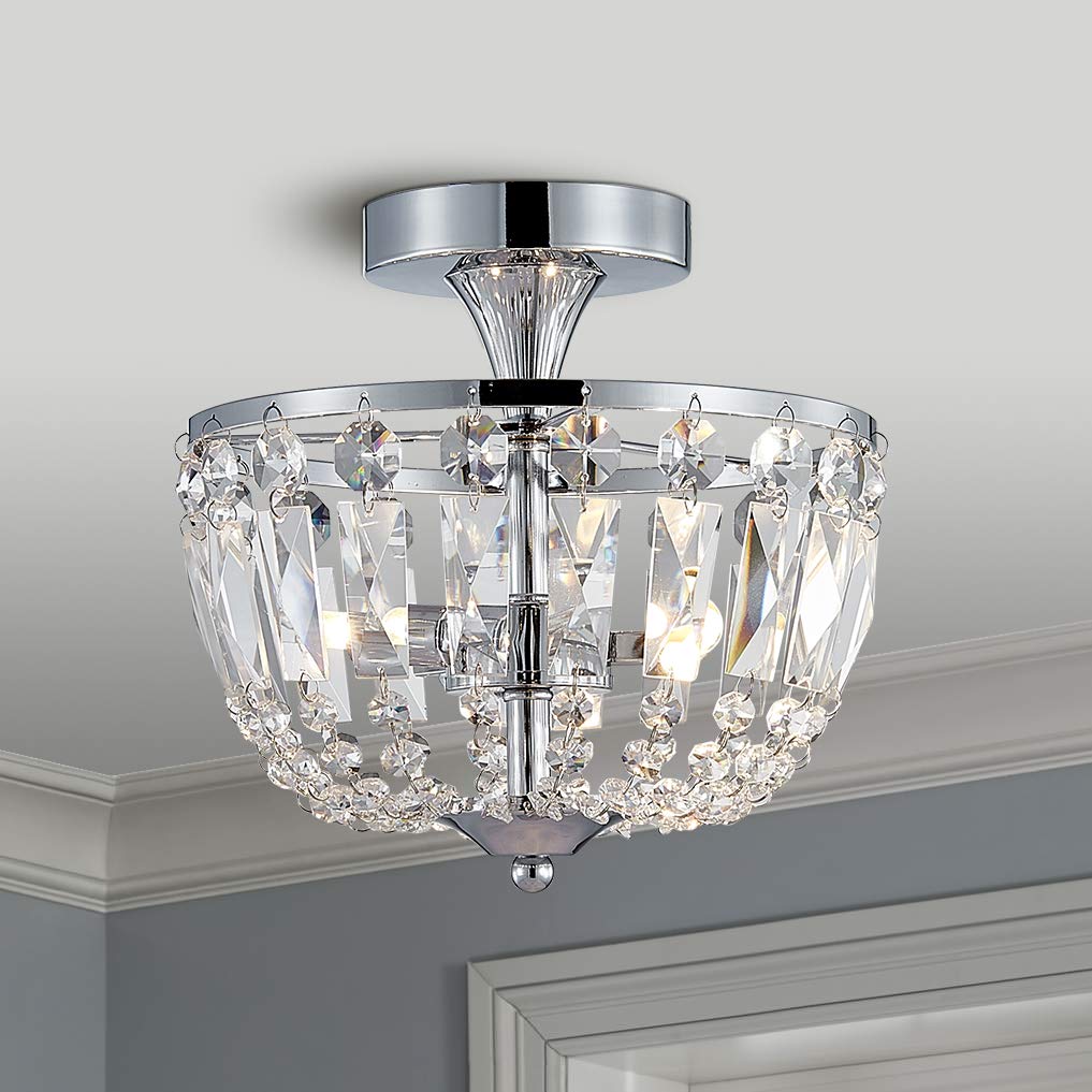 Bestier Modern Chrome Crystal Semi Flushmount Chandelier - 3-Light G9