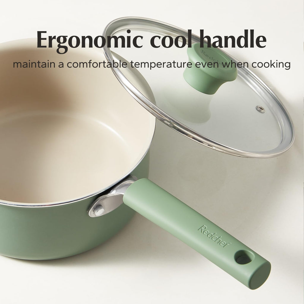Redchef 18cm Ceramic Nonstick Saucepan with Lid | PFAS-Free Small Pot