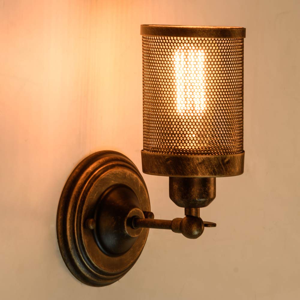 LULING Industrial Steampunk Wall Light – 2 Pack Metal Net Sconce