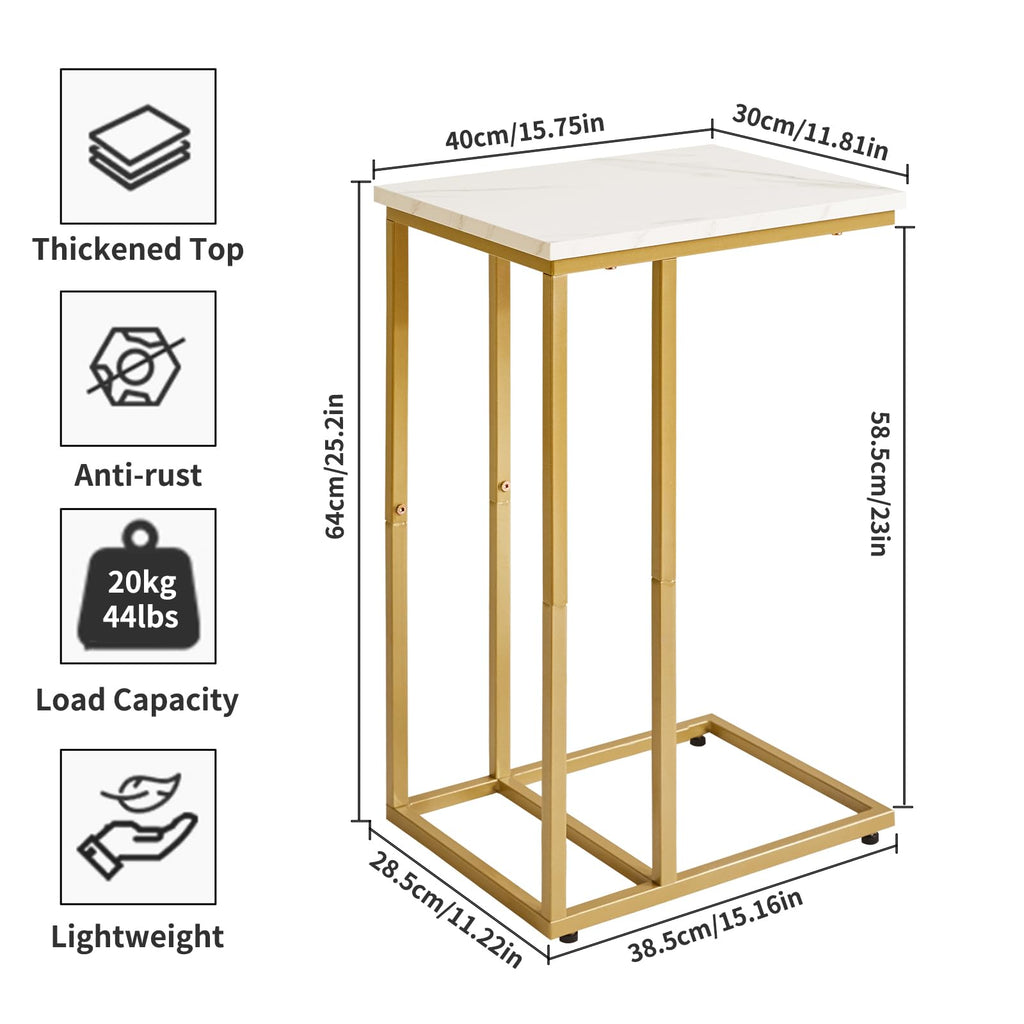 Aibiju C-Shaped Side Table Set of 2 | White Faux Marble and Gold
