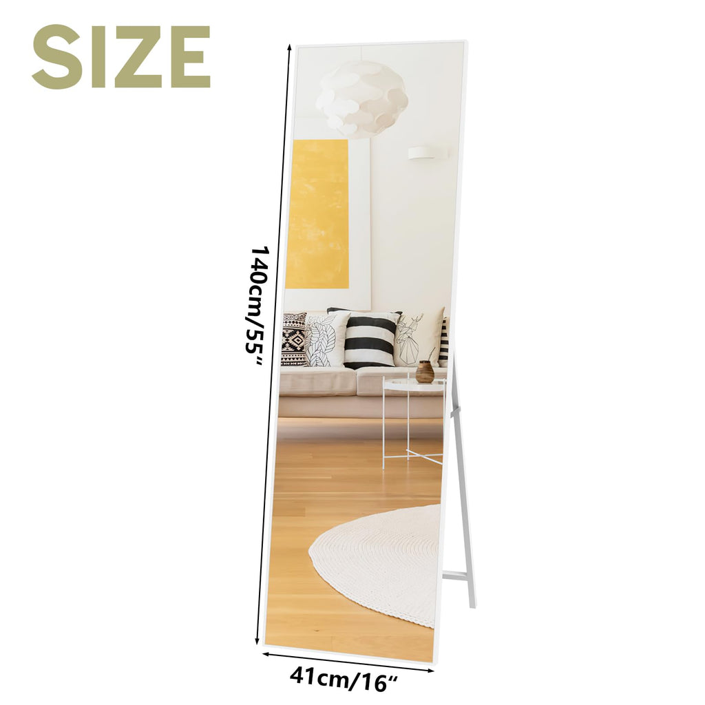 Hoikwo Full Length Mirror – 55x16 Standing or Wall Mounted White Frame