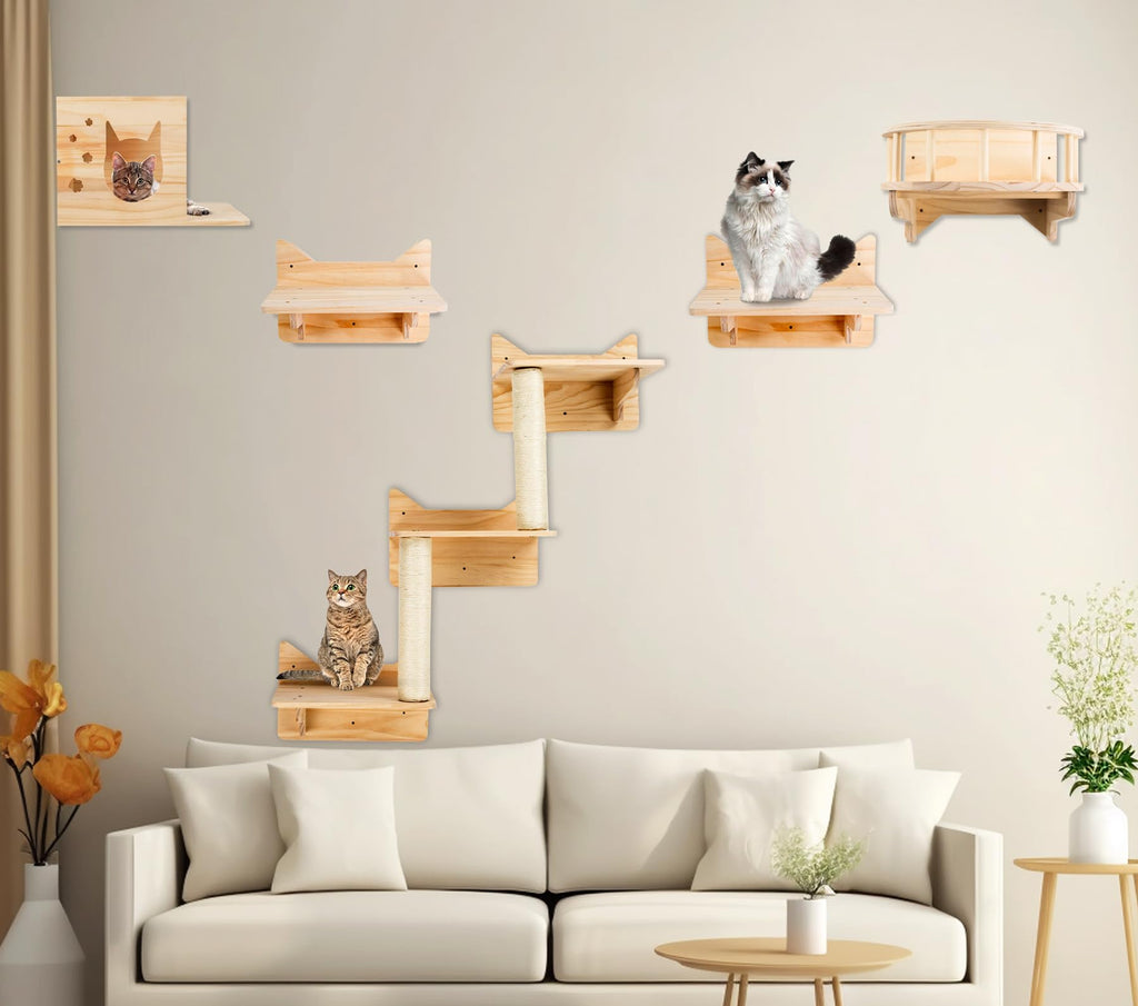 Cat Wall Furniture Set | Sisal Scratching Post & Climbing Shelves
