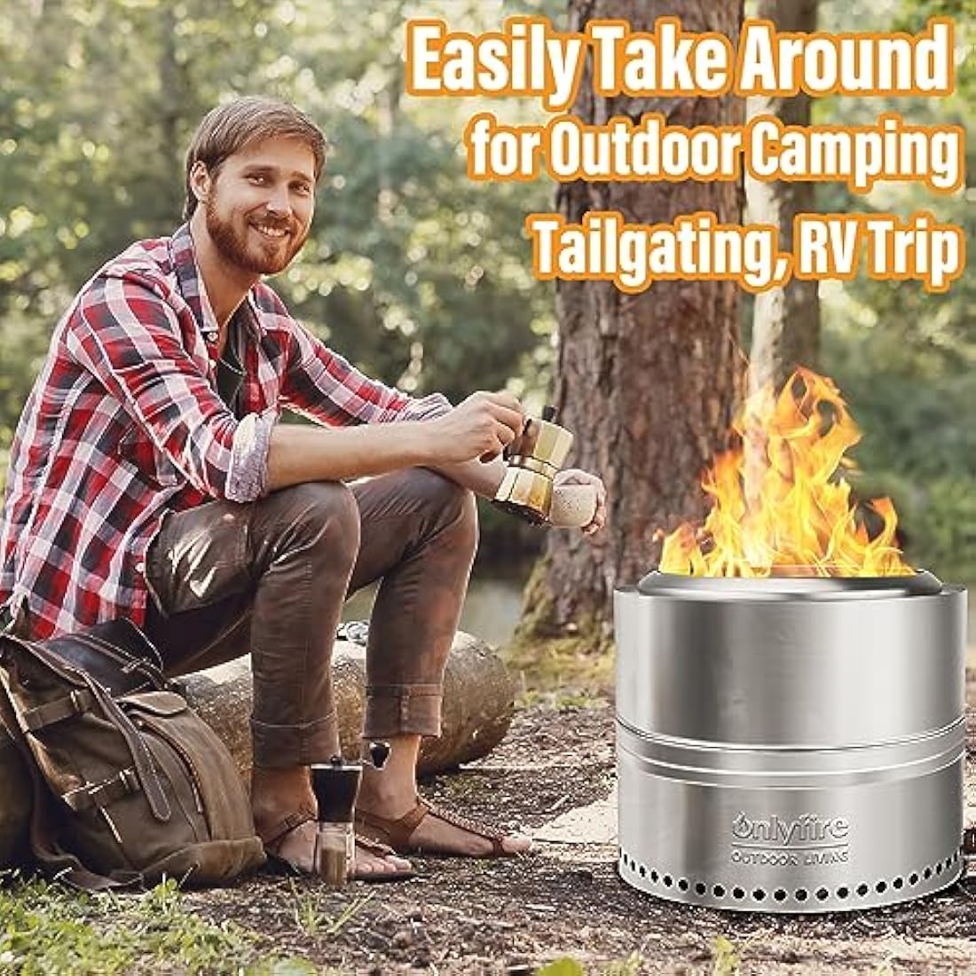 Onlyfire 50cm Smokeless Fire Pit | Stainless Steel Wood Burning Stove
