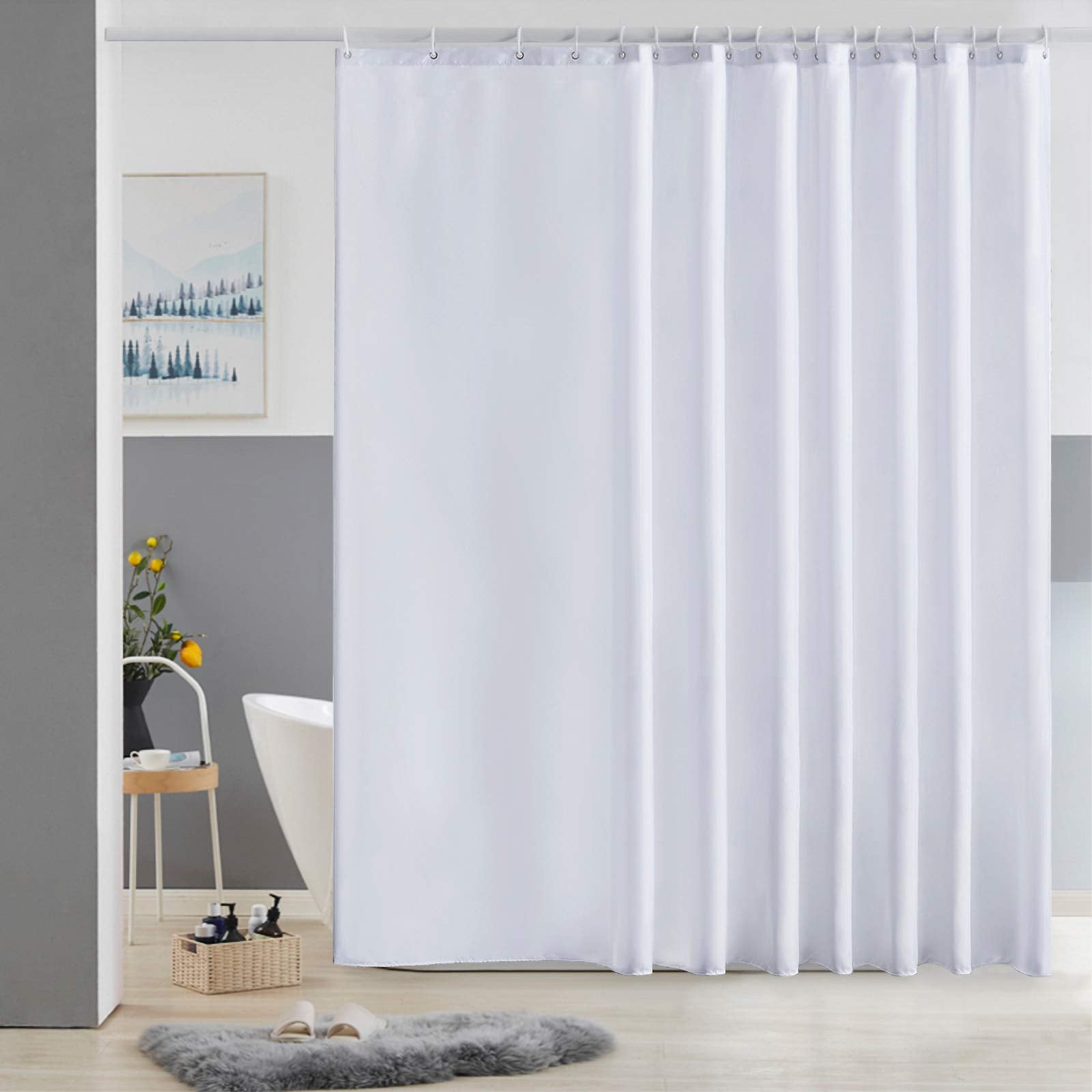 Furlinic Extra Wide Fabric Shower Curtain – Waterproof & Mould Proof, White
