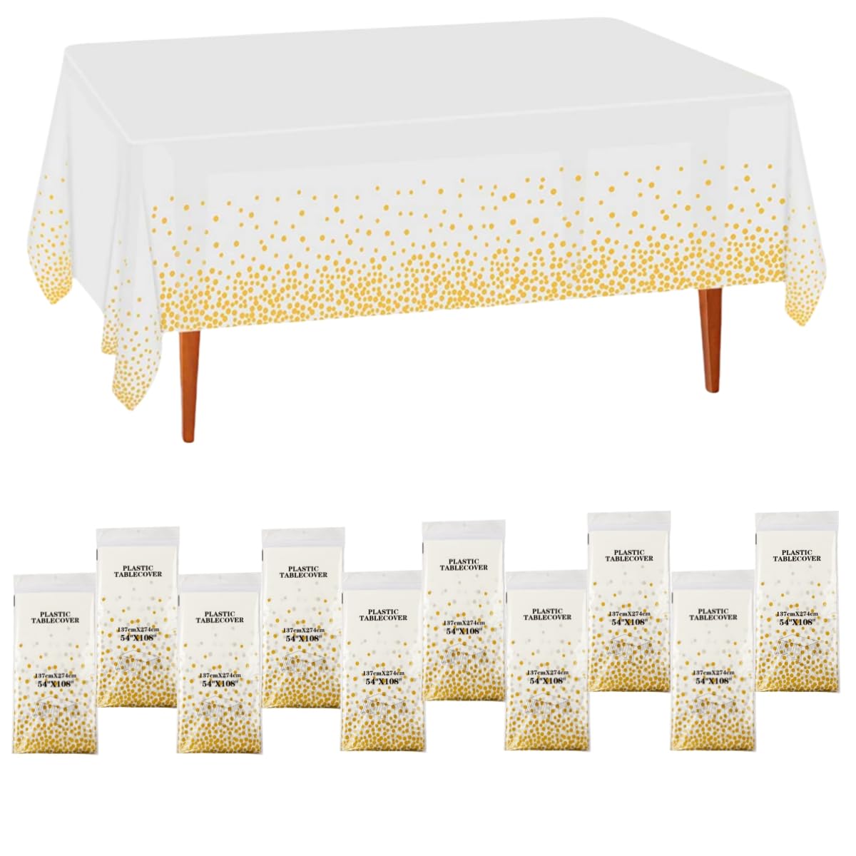 CEILIWEN White and Gold Disposable Tablecloths - 10 Pack PEVA Table Covers