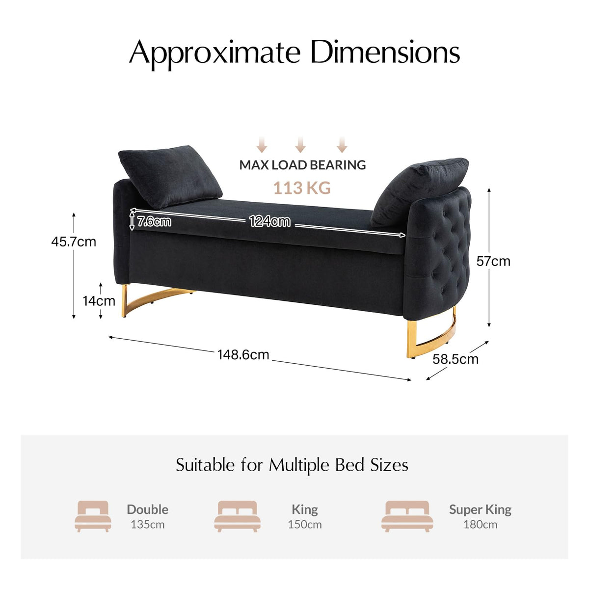 HULALA HOME Large Storage Bench with Metal Base for End of Bed, Black