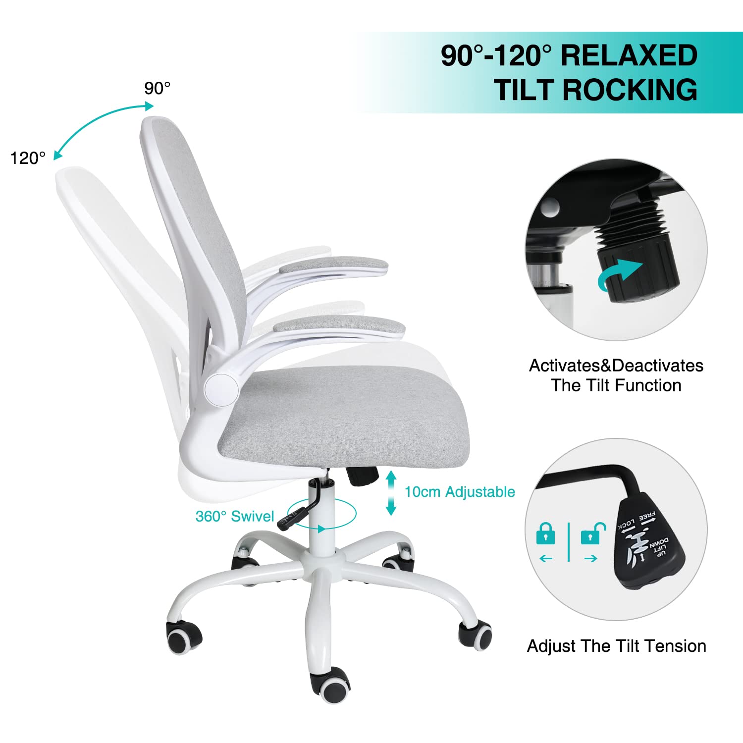 Fullwatt Ergonomic Mesh Desk Chair | Flip-up Armrest & Lumbar Support, Grey