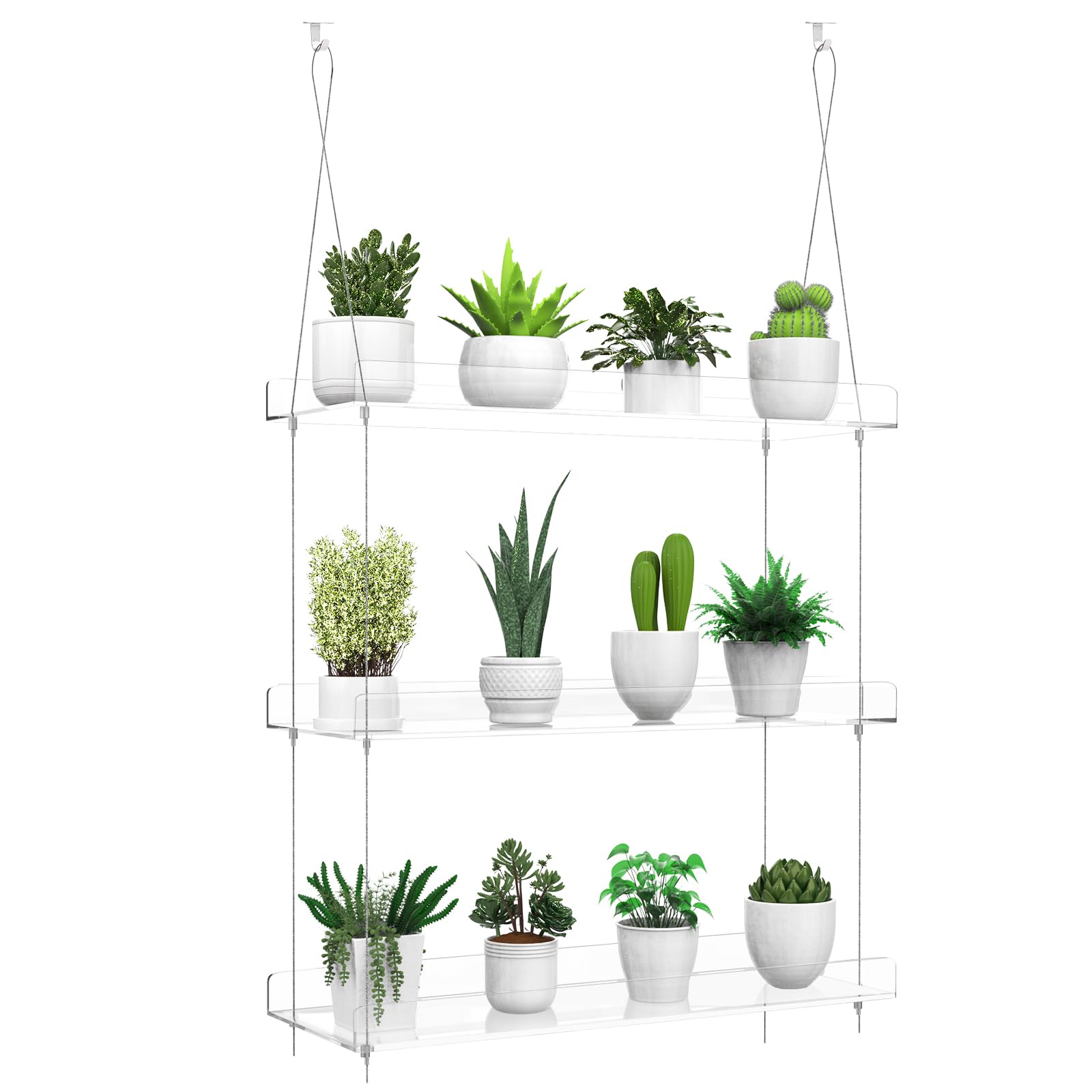 Jolof Store 3-Tier Hanging Clear Acrylic Window Plant Shelves