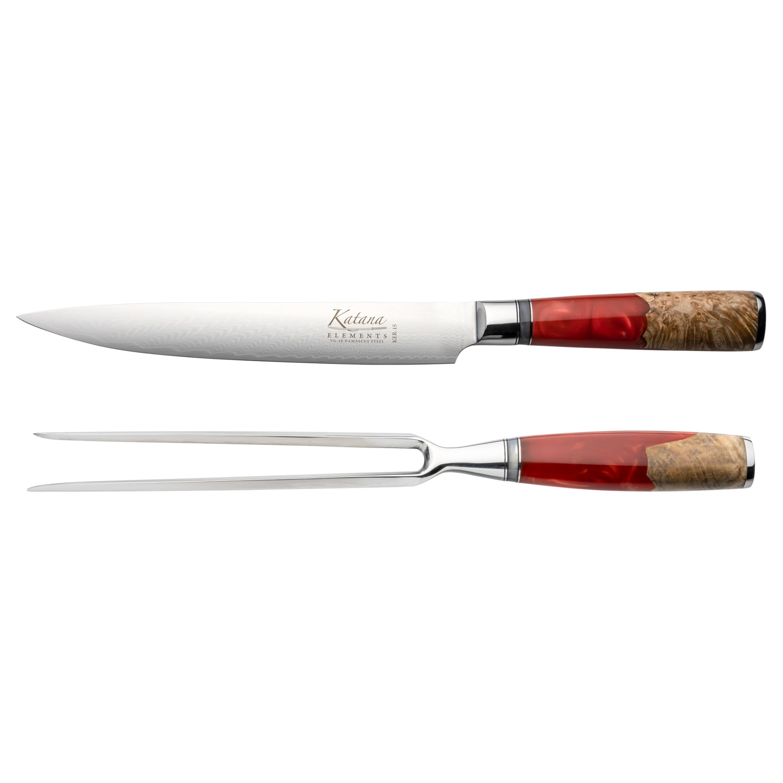Katana Saya Elements 2pc Carving Set | VG-10 Damascus & Olivewood