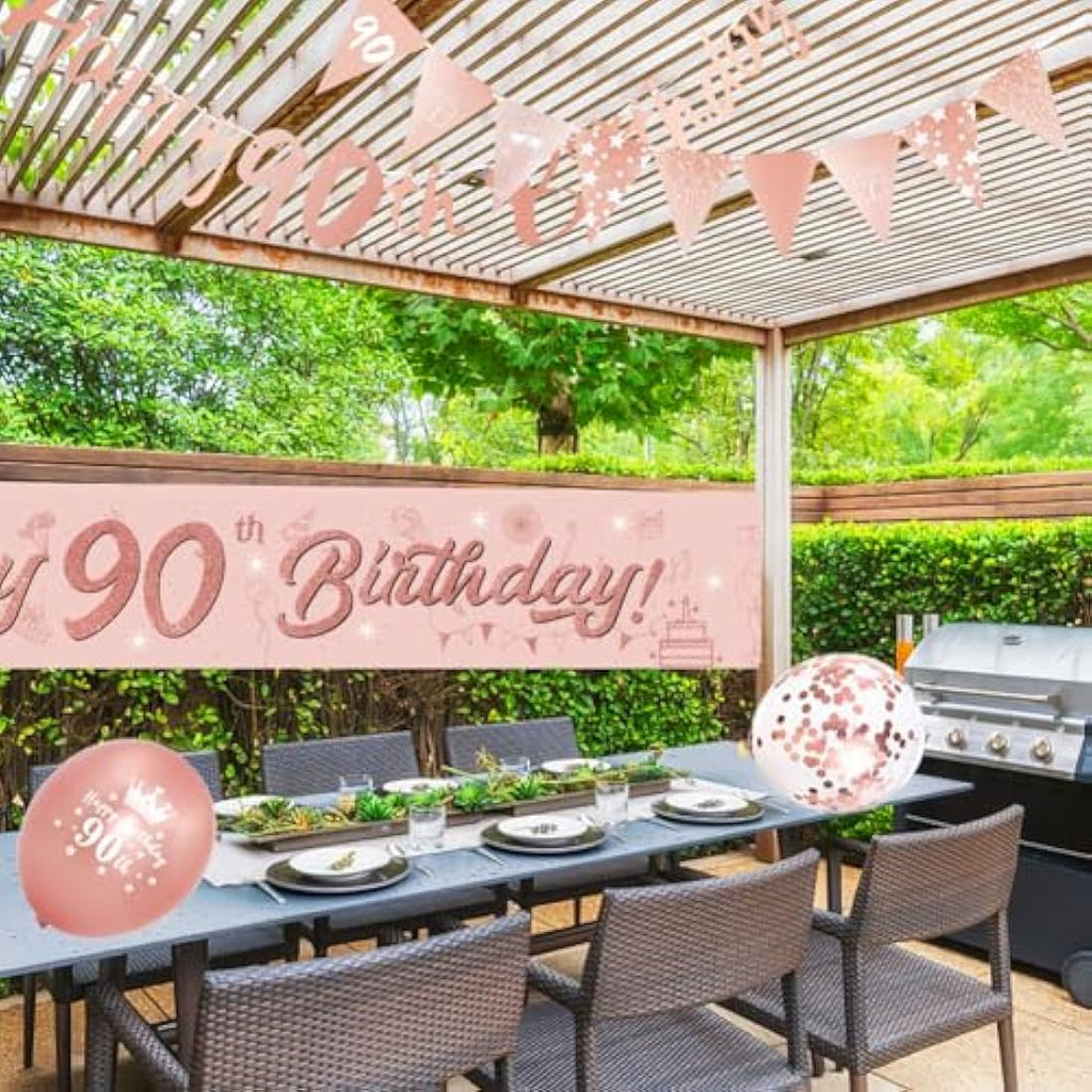 DEARLIVES 90th Birthday Decorations – 14pc Rose Gold Party Supplies Kit