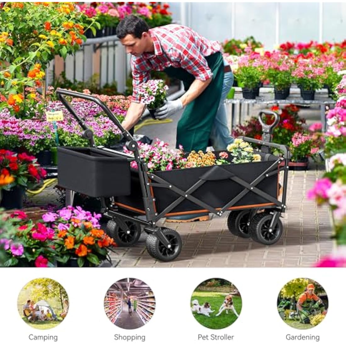 YITAHOME Folding Beach Wagon with Canopy | Heavy Duty 220lbs Garden Cart