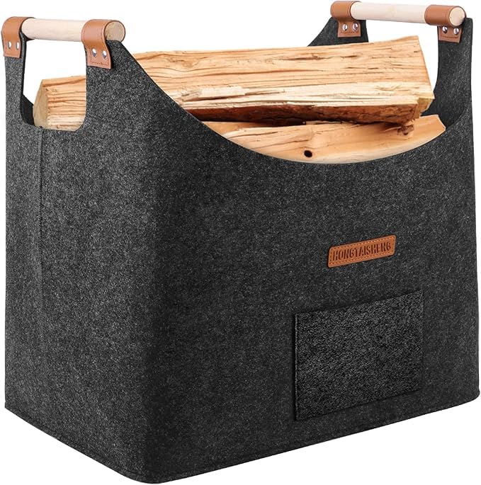 XL Felt Log Basket – Heavy Duty Firewood Bag in Slate Grey
