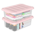 Yesdate 2 Pack 16 L Plastic Storage Boxes Clear Box & Pink Lid, Stackable Nestable Under Bed Boxes for Home, Office, Accessories