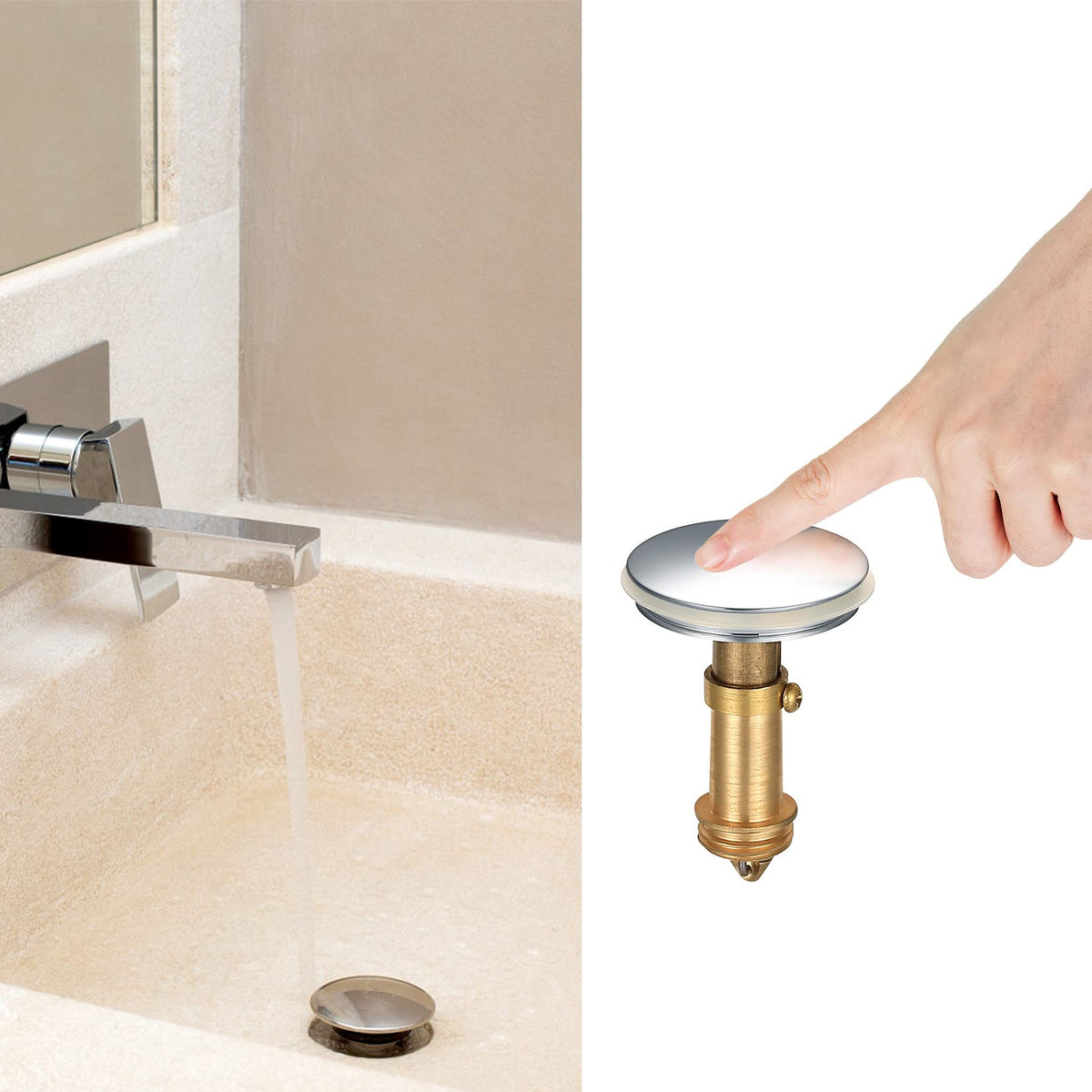 2 PCS 38mm Pop Up Sink Plugs, Bathroom Push Drain Stopper, Brass Chrome - image 4