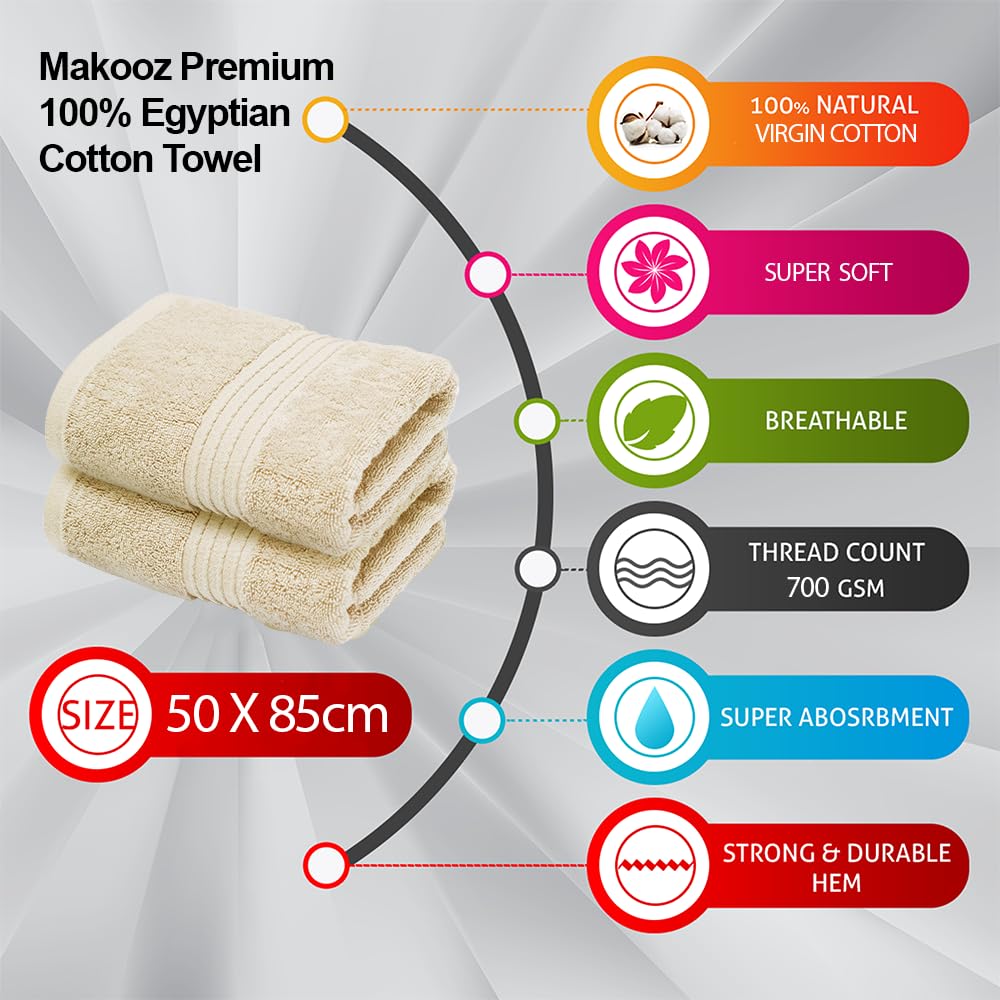Makooz Premium 700 GSM Hand Towels for Bathroom 2 Pack – 100% Natural Ring-Spun Egyptian Cotton – Luxurious Ultra Soft, Quick Dry, Absorbent - image 5