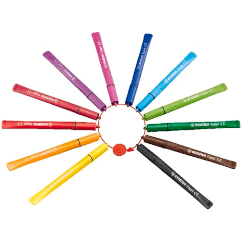 STABILO Cappi Fibre-Tip Pens – Washable Ergonomic Markers, 24-Pack