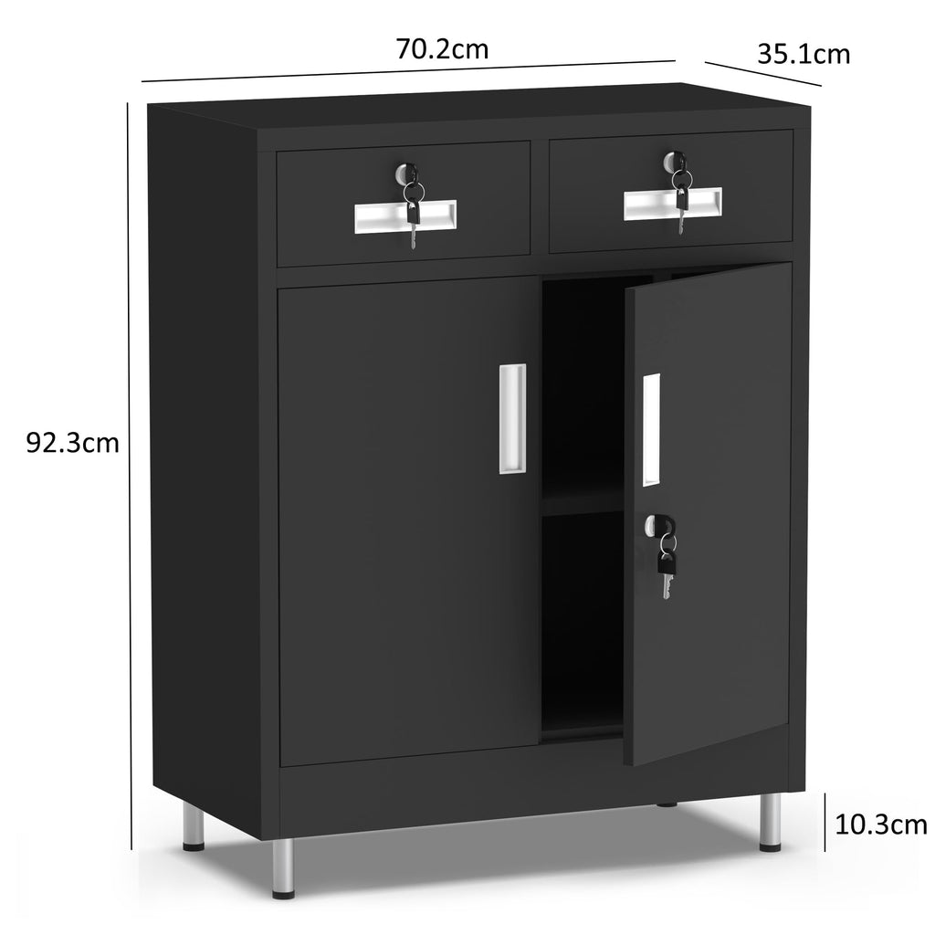 JINGUR Metal Storage Cabinet with Locking Doors and 2 Drawers Black