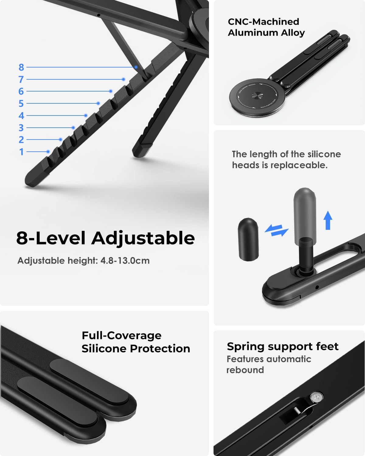 Viozon Portable Laptop Stand for Desk, Foldable Adjustable Computer Riser with Magnetic Phone Holder - image 5